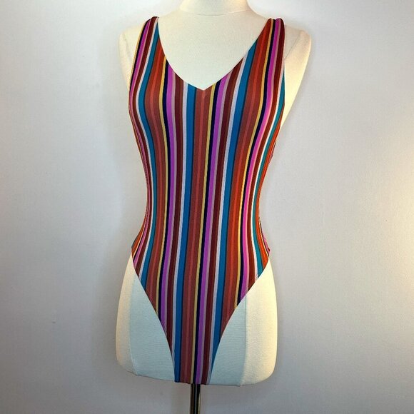 Striped Multicolor One Piece Swimsuit - Picture 1 of 4
